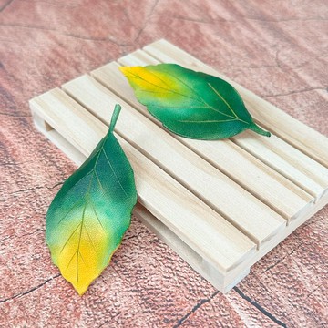黃綠樹葉 別針 皮革植物系列
