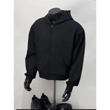 秋冬季cleanfit黑色連帽衛衣男復古休閑boxy短款灰色寬松開衫外套