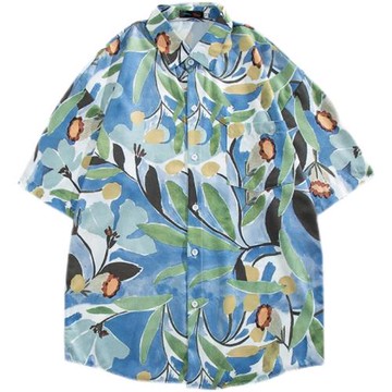 港風男女夏季復古花襯衫短袖泰式夏威夷風設計感休閑痞帥寬松襯衣