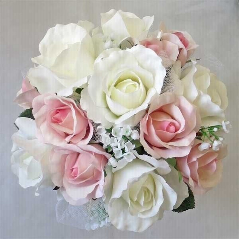 ウエディング造花ブーケ 白バラ ピンクバラ ラウンド 通販 Lineポイント最大0 5 Get Lineショッピング