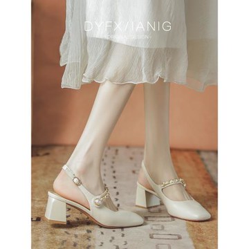 包頭涼鞋女夏2024新款粗跟配裙子仙女風溫柔瑪麗珍高跟單鞋伴娘鞋