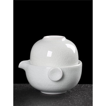 熹言汝窯開片一壺一杯快客杯便攜式旅行套裝陶瓷單人辦公室茶具