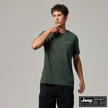 JEEP 男裝 品牌字樣印花瞬涼短袖T恤-綠色