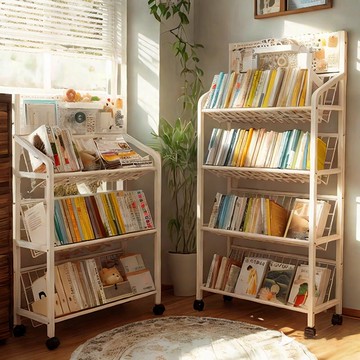 【台灣公司 可打統編】鐵藝書架落地置物架可移動帶輪兒童小書柜多層家用簡易推車收納架 c7161