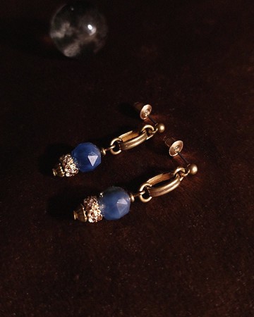 銅圈垂墜耳環 - 瑪瑙