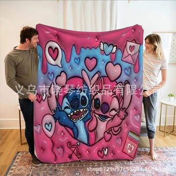 跨境熱銷法蘭絨數碼印花毛毯情人節沙發午休毛毯卡通空調蓋毯絨毯