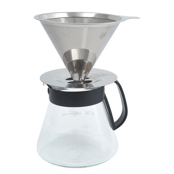 一品川流 coffee play 304不鏽鋼咖啡濾杯-1~4杯+咖啡玻璃壺-600ml