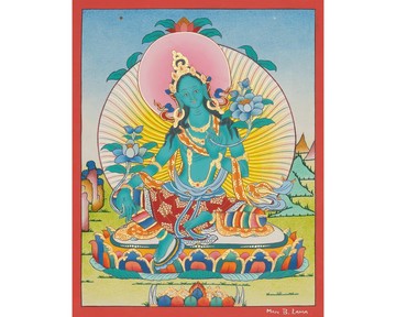 綠度母慈悲女神唐卡手工牆飾
