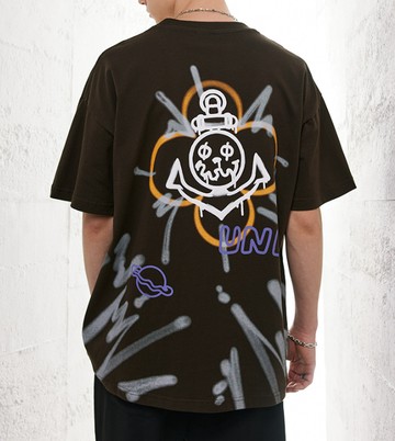 FINDSENSE X 2023 街頭時尚潮流 男士 寬鬆 塗鴉鬼臉圖案 半袖短T  特色短T 學生T