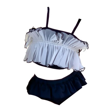 愛北鼻 女寶 分體泳衣+泳帽 可愛時尚  2XL  黑蕾絲公主