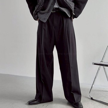 正韓法式三褶線後鬆緊休閒西裝寬褲 3色 YUPPIE 預購商品 1027