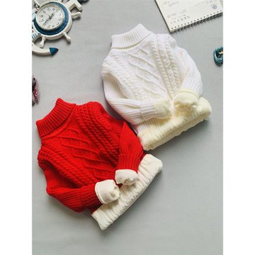 兒童毛衣2025秋冬男女童高領針織衫圓領加厚中大童打底衫白色加絨