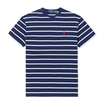 Polo Ralph Lauren RL 熱銷刺繡小馬素面短袖T恤(厚磅款)-深藍白橫條紋色