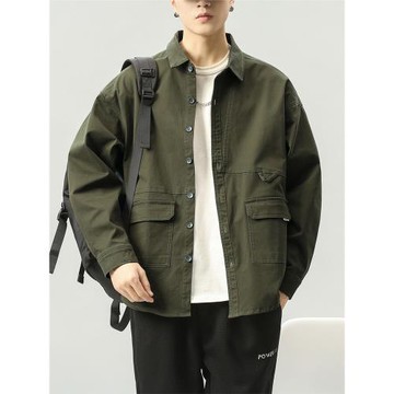 工裝襯衫外套男春秋款潮牌痞帥寬松休閑夾克襯衣男士2024春季新款