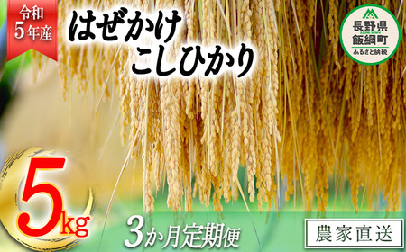 米 こしひかり 5kg × 3回 令和5年産 黒柳さんのお米 はぜかけ 沖縄県への配送不可 2023年11月上旬頃から順次発送予定 コシヒカリ 白米 精米 お米 信州 39000円 予約 農家直送 長野県 飯綱町 [0432]