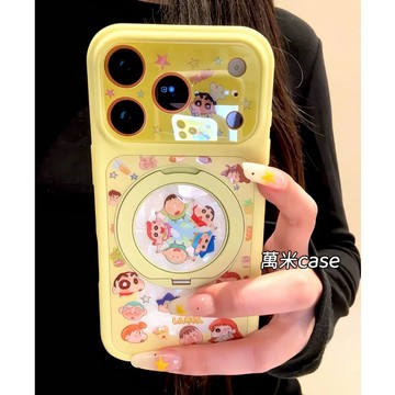 卡通 蠟筆小新 旋轉支架 支點殼 膚感 適用iPhone17 16 15 Pro Max 手機殼 全包鏡頭 磁吸硬殼