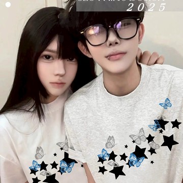 S~XL 蝴蝶星星  純棉 短T 情侶T【Y1402】MIT 情侶裝 短袖T恤 男女可穿 快速出貨不用等