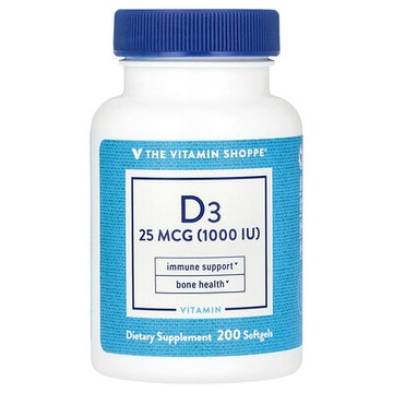 The Vitamin Shoppe, 維生素 D3，25 微克（1000 國際單位），200 粒軟膠囊