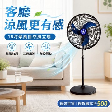 【現貨 省錢的電風扇】幫你省錢的電風扇 16吋自然風聚風扇 台灣製客廳循環立扇 三段風速 高低調整 瑞鴻百貨