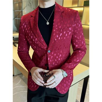 印花小西裝男高級感修身韓版痞帥休閑單西服上衣春秋季碎花紋外套