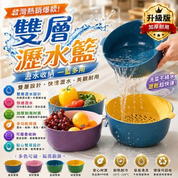 隔日到貨 雙層瀝水籃 家用加厚 塑料洗水果籃 多功能 客廳廚房 水果盤 洗菜盆籃子