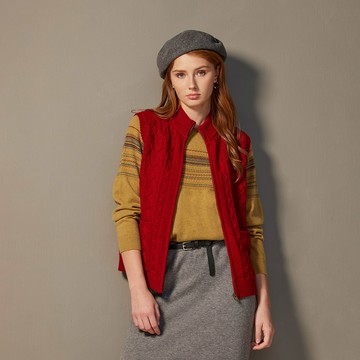 喀什米爾半高領拉鍊麻花羊絨背心(2色)