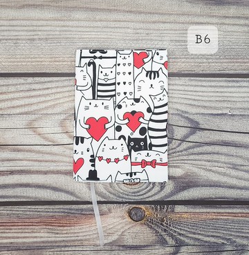 白色貓咪圖案布面書套 - B6