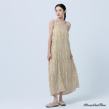 [兩件1580涼感洋裝]復古圖騰側綁繩細肩洋裝 PizzaCutFive PCF252487032