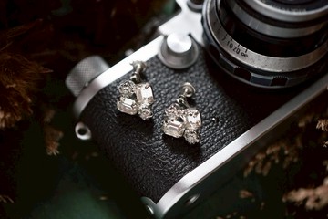 【老飾品/西洋老件】VINTAGE幾何排列閃亮萊茵石古著夾式耳環