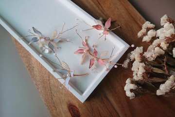 天使-兩件組-手作水晶花樹脂飾品 新娘頭飾/伴娘配飾