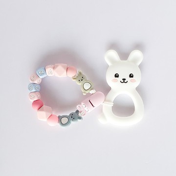 yoona 兔子 純白小白兔固齒器 / 客製化奶嘴鏈