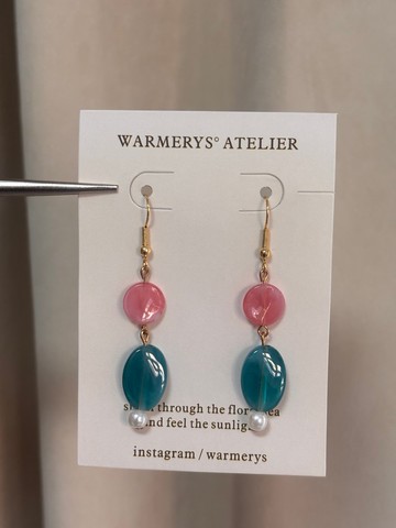 /現貨/ vintage-style earrings (pink green) 輕復古耳環