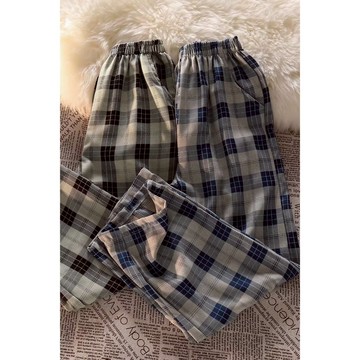 秋季薄款格子休閑直筒褲 日系男士寬松闊腿褲 潮牌潮流百搭垂感直筒長褲 復古時尚ins格子直筒長袖