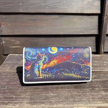 仰望著星空的貓童趣長夾 黑色 酷樂村