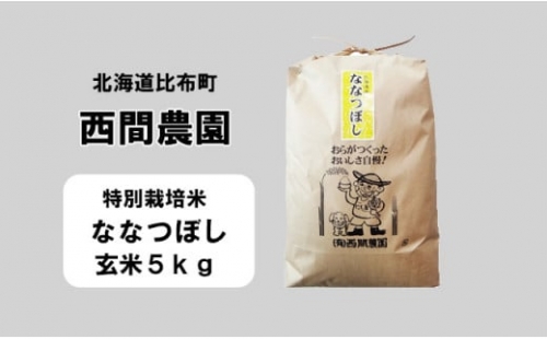 西間農園　2023年産新米　ななつぼし(特別栽培米)　玄米5㎏