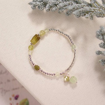 芽。沙弗萊石 葡萄石 S925純銀 時髦水晶手鍊