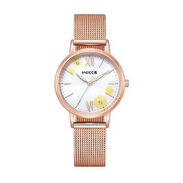 CITIZEN Wicca 少女系列 KP5-166-21 日系雛菊 簡約三針 太陽能 米蘭錶帶 白/玫瑰金