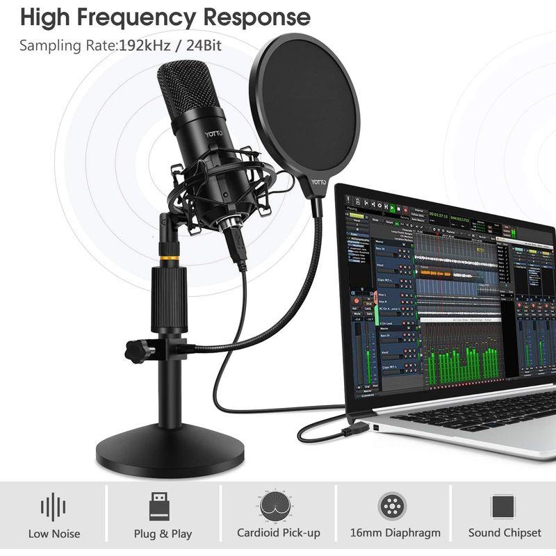 YOTTO USB コンデンサーマイク PC マイク単一指向性マイクSkype 録音 ゲーミング ライブ配信 ゲーム実況 在宅勤務 Wind