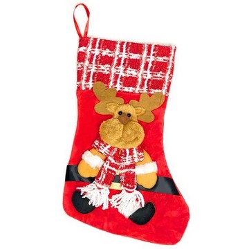摩達客 耶誕聖誕襪 1組 布料材質 吊掛式  38 x 18cm  紅白格紋麋鹿