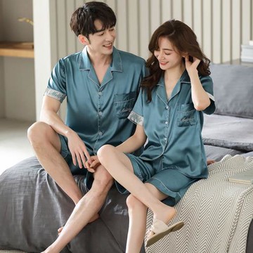 高級感情侶睡衣夏季冰絲短袖短褲薄款夏天可外穿家居服女男士套裝