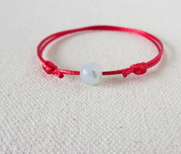 本命年【幸運石】飄花翡翠韓國蠟線手鍊*Lga10*招財、防小人