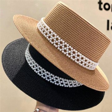 【巴黎精品】現貨+預購 渡假草帽高級法式遮陽帽名媛防曬帽禮帽草編帽子-夏季時尚珍珠寬檐女帽子4色a1kl29
