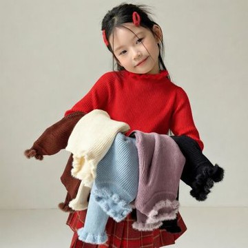 毛毛木耳邊針織毛衣 大童 兒童 女童 童裝 長袖上衣 針織衫 打底衫 內搭衣 半高領 大紅 過年 新年 保暖 橘魔法 現貨【BB9239】