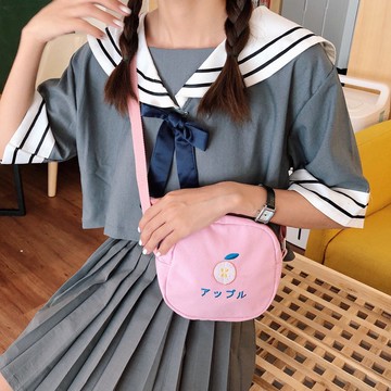 [台灣現貨] 帆布包-水果刺繡帆布側背包/斜背包/單肩包/小包/包包-共5色