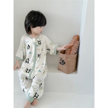 兒童薄款夏款睡袋寶寶雙層紗布連體睡衣男女童冰絲天絲分腿防踢被