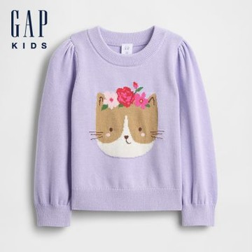 【GAP】女幼童裝|純棉刺繡圓領毛衣-淡紫色(816037)