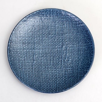 【Luzerne】陸升瓷器 Knit 麻布紋 26cm 圓盤-藍 /KT1201026