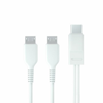 MoZuo 一分二 Type-C 轉 雙MicroUSB 2A快充充電線 白 1M