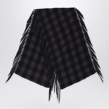 Brown check wool and cashmere shawl