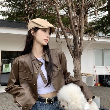 皮衣外套復古衣短外套女設計感時尚百搭機車夾克寬松上衣早秋新款【聚寶屋】